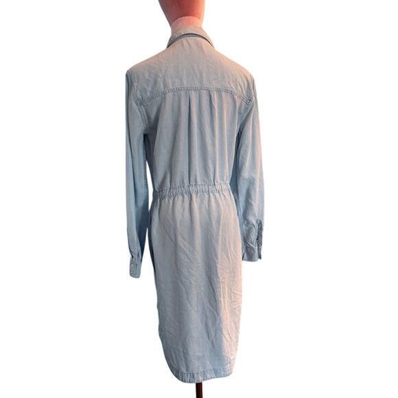 ATHLETA Chambray Shirt Dress L/S Drawstring Waist Pockets Curved Hi-Lo S Tall - Picture 5 of 7